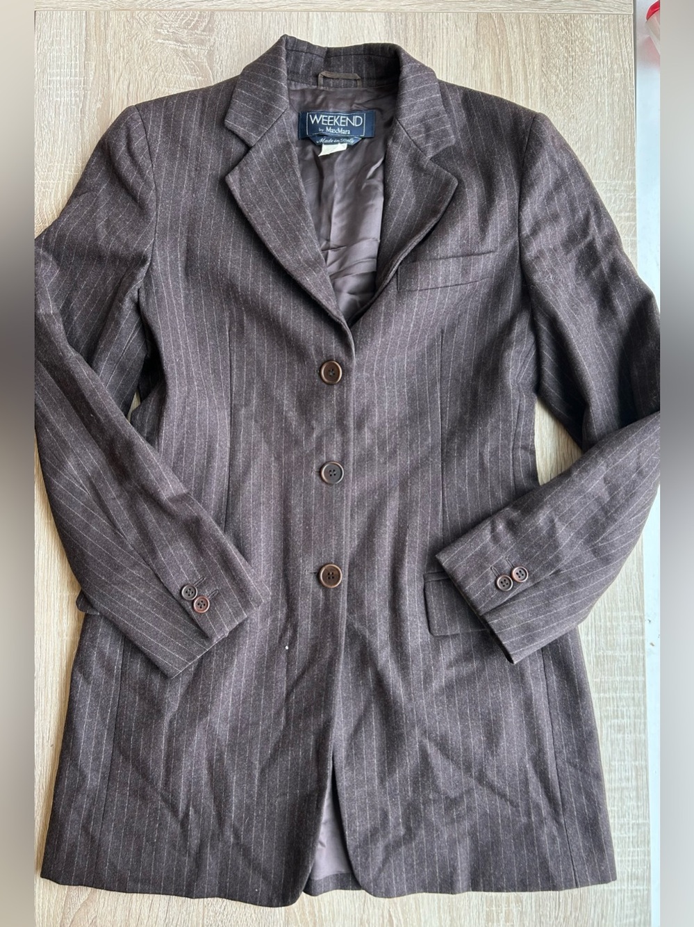 Weekend Max Mara Women's Chocolate Brown Pinstripe Wool Blazer 4 Small S